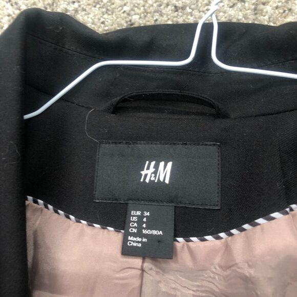 H&M Blazer Womens Extra Small 4 Black Sport Coat Suit Jacket Stretch Ladies - Picture 3 of 10